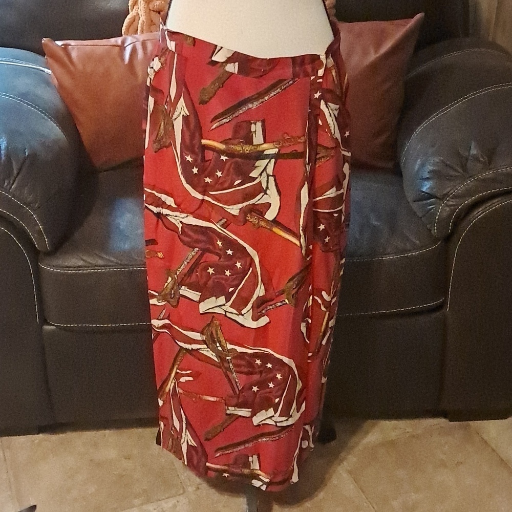 Jones New York 100% Silk Long Wrap Skirt Patriotic Midi Preowned